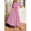 image:imagePRETTYGARDEN Womens Summer Maxi Button Up Shirt Dress 2026 Short Sleeve Striped A Line Long Flowy Elegant Spring DressesRose Red Striped