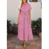 image:imagePRETTYGARDEN Womens Summer Maxi Button Up Shirt Dress 2026 Short Sleeve Striped A Line Long Flowy Elegant Spring DressesRose Red Striped