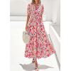 image:imagePRETTYGARDEN Womens Summer Maxi Dresses Boho Floral Short Sleeve V Neck Casual Wedding Guest 2026 Beach Vacation OutfitsFloral Orange Pink Red