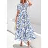 image:imagePRETTYGARDEN Womens Summer Maxi Dresses Boho Floral Short Sleeve V Neck Casual Wedding Guest 2026 Beach Vacation OutfitsFloral White Blue