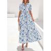 image:imagePRETTYGARDEN Womens Summer Maxi Dresses Boho Floral Short Sleeve V Neck Casual Wedding Guest 2026 Beach Vacation OutfitsFloral White Blue