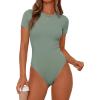 image:imagePRETTYGARDEN Body Suits for Womens Summer Tops 2026 Casual Short Sleeve Ribbed Fitted Basic Tee Shirts Spring Fashion ClothesSage Green