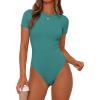 image:imagePRETTYGARDEN Body Suits for Womens Summer Tops 2026 Casual Short Sleeve Ribbed Fitted Basic Tee Shirts Spring Fashion ClothesTeal