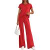 image:imagePRETTYGARDEN Womens 2026 Summer 2 Piece Matching Lounge Sets Short Sleeve Shirts Tops Wide Leg Pants Travel Airport OutfitsRed