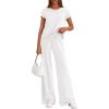 image:imagePRETTYGARDEN Womens 2026 Summer 2 Piece Matching Lounge Sets Short Sleeve Shirts Tops Wide Leg Pants Travel Airport OutfitsWhite
