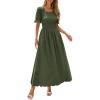 image:imagePRETTYGARDEN Womens Maxi Smocked Eyelet Dress Summer 2026 Short Puff Sleeve Long Flowy Boho Beach Party Sun Dresses PocketsArmy Green