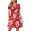 image:imagePRETTYGARDEN Womens Summer Floral Mini Dress 2026 Trendy Ruffle Short Sleeve V Neck Flowy A Line Short Beach DressesFloral Red Pink