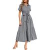 image:imagePRETTYGARDEN Womens Summer Maxi Button Up Shirt Dress 2026 Short Sleeve Striped A Line Long Flowy Elegant Spring DressesBlack Striped