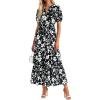 image:imagePRETTYGARDEN Womens Summer Maxi Dresses Boho Floral Short Sleeve V Neck Casual Wedding Guest 2026 Beach Vacation OutfitsFloral Black White