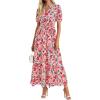 image:imagePRETTYGARDEN Womens Summer Maxi Dresses Boho Floral Short Sleeve V Neck Casual Wedding Guest 2026 Beach Vacation OutfitsFloral Orange Pink Red