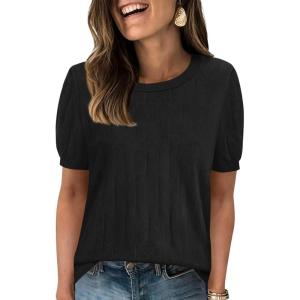 image:imagePRETTYGARDEN Womens 2026 Spring Short Sleeve Sweater Knit Going Out Tops Work Shirts Trendy Summer Business Casual OutfitsBlack