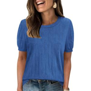 image:imagePRETTYGARDEN Womens 2026 Spring Short Sleeve Sweater Knit Going Out Tops Work Shirts Trendy Summer Business Casual OutfitsBlue