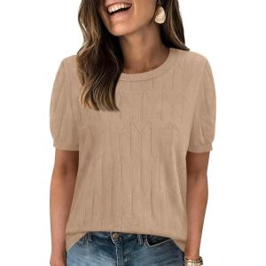 image:imagePRETTYGARDEN Womens 2026 Spring Short Sleeve Sweater Knit Going Out Tops Work Shirts Trendy Summer Business Casual OutfitsKhaki