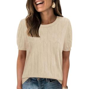 image:imagePRETTYGARDEN Womens 2026 Spring Short Sleeve Sweater Knit Going Out Tops Work Shirts Trendy Summer Business Casual OutfitsLight Khaki