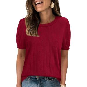 image:imagePRETTYGARDEN Womens 2026 Spring Short Sleeve Sweater Knit Going Out Tops Work Shirts Trendy Summer Business Casual OutfitsRed