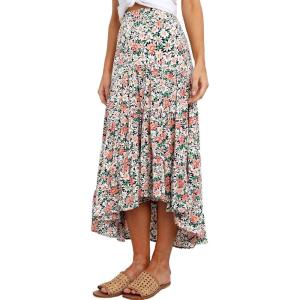 image:imagePRETTYGARDEN Womens Ditzy Floral Print Midi Skirt Boho Elastic High Waist Long Skirts for Women Trendy High Low HemFloral Black