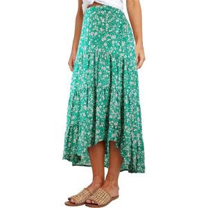 image:imagePRETTYGARDEN Womens Ditzy Floral Print Midi Skirt Boho Elastic High Waist Long Skirts for Women Trendy High Low HemGreen