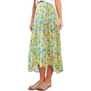 image:imagePRETTYGARDEN Womens Ditzy Floral Print Midi Skirt Boho Elastic High Waist Long Skirts for Women Trendy High Low HemQwhite Green