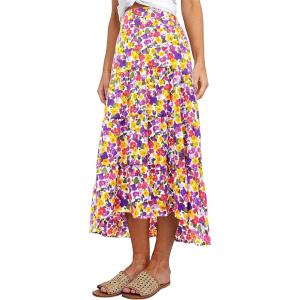 image:imagePRETTYGARDEN Womens Ditzy Floral Print Midi Skirt Boho Elastic High Waist Long Skirts for Women Trendy High Low HemQwhite Purple