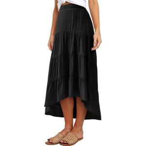 image:imagePRETTYGARDEN Womens Ditzy Floral Print Midi Skirt Boho Elastic High Waist Long Skirts for Women Trendy High Low HemSblack