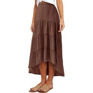 image:imagePRETTYGARDEN Womens Ditzy Floral Print Midi Skirt Boho Elastic High Waist Long Skirts for Women Trendy High Low HemSbrown