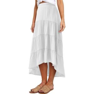 image:imagePRETTYGARDEN Womens Ditzy Floral Print Midi Skirt Boho Elastic High Waist Long Skirts for Women Trendy High Low HemSwhite