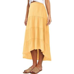 image:imagePRETTYGARDEN Womens Ditzy Floral Print Midi Skirt Boho Elastic High Waist Long Skirts for Women Trendy High Low HemSyellow
