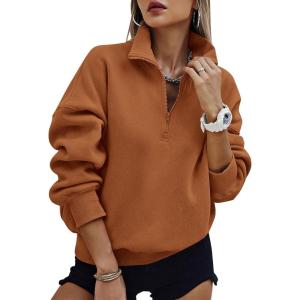 image:imagePRETTYGARDEN Womens Half Zip Oversized Sweatshirts Fleece Hoodies 2026 Trendy Long Sleeve Pullover Tops Y2k Spring OutfitsBrown