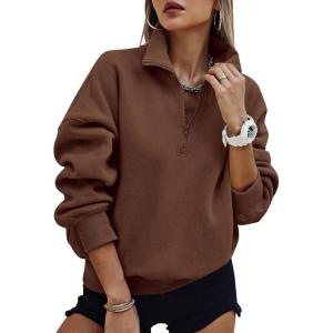 image:imagePRETTYGARDEN Womens Half Zip Oversized Sweatshirts Fleece Hoodies 2026 Trendy Long Sleeve Pullover Tops Y2k Spring OutfitsCoffee