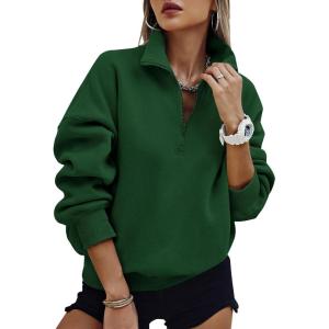 image:imagePRETTYGARDEN Womens Half Zip Oversized Sweatshirts Fleece Hoodies 2026 Trendy Long Sleeve Pullover Tops Y2k Spring OutfitsDark Green