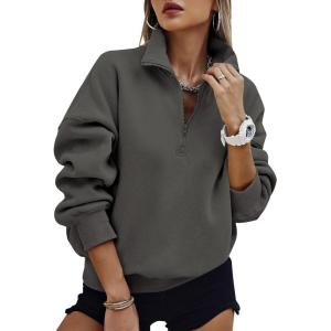 image:imagePRETTYGARDEN Womens Half Zip Oversized Sweatshirts Fleece Hoodies 2026 Trendy Long Sleeve Pullover Tops Y2k Spring OutfitsDark Grey