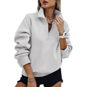 image:imagePRETTYGARDEN Womens Half Zip Oversized Sweatshirts Fleece Hoodies 2026 Trendy Long Sleeve Pullover Tops Y2k Spring OutfitsGrey