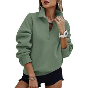image:imagePRETTYGARDEN Womens Half Zip Oversized Sweatshirts Fleece Hoodies 2026 Trendy Long Sleeve Pullover Tops Y2k Spring OutfitsGrey Green