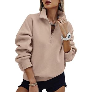 image:imagePRETTYGARDEN Womens Half Zip Oversized Sweatshirts Fleece Hoodies 2026 Trendy Long Sleeve Pullover Tops Y2k Spring OutfitsLight Coffee