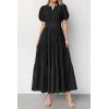 image:imagePRETTYGARDEN Womens Summer Maxi Dresses 2026 Casual Puff Sleeve V Neck Smocked Flowy Eyelet Cotton Dress Spring SundressBlack