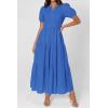 image:imagePRETTYGARDEN Womens Summer Maxi Dresses 2026 Casual Puff Sleeve V Neck Smocked Flowy Eyelet Cotton Dress Spring SundressBlue