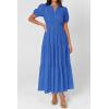 image:imagePRETTYGARDEN Womens Summer Maxi Dresses 2026 Casual Puff Sleeve V Neck Smocked Flowy Eyelet Cotton Dress Spring SundressBlue