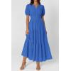 image:imagePRETTYGARDEN Womens Summer Maxi Dresses 2026 Casual Puff Sleeve V Neck Smocked Flowy Eyelet Cotton Dress Spring SundressBlue