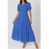 image:imagePRETTYGARDEN Womens Summer Maxi Dresses 2026 Casual Puff Sleeve V Neck Smocked Flowy Eyelet Cotton Dress Spring SundressBlue