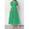 image:imagePRETTYGARDEN Womens Summer Maxi Dresses 2026 Casual Puff Sleeve V Neck Smocked Flowy Eyelet Cotton Dress Spring SundressGreen