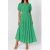 image:imagePRETTYGARDEN Womens Summer Maxi Dresses 2026 Casual Puff Sleeve V Neck Smocked Flowy Eyelet Cotton Dress Spring SundressGreen