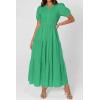image:imagePRETTYGARDEN Womens Summer Maxi Dresses 2026 Casual Puff Sleeve V Neck Smocked Flowy Eyelet Cotton Dress Spring SundressGreen
