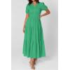 image:imagePRETTYGARDEN Womens Summer Maxi Dresses 2026 Casual Puff Sleeve V Neck Smocked Flowy Eyelet Cotton Dress Spring SundressGreen