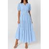 image:imagePRETTYGARDEN Womens Summer Maxi Dresses 2026 Casual Puff Sleeve V Neck Smocked Flowy Eyelet Cotton Dress Spring SundressLight Blue