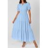 image:imagePRETTYGARDEN Womens Summer Maxi Dresses 2026 Casual Puff Sleeve V Neck Smocked Flowy Eyelet Cotton Dress Spring SundressLight Blue