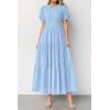 image:imagePRETTYGARDEN Womens Summer Maxi Dresses 2026 Casual Puff Sleeve V Neck Smocked Flowy Eyelet Cotton Dress Spring SundressLight Blue