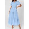 image:imagePRETTYGARDEN Womens Summer Maxi Dresses 2026 Casual Puff Sleeve V Neck Smocked Flowy Eyelet Cotton Dress Spring SundressLight Blue