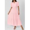 image:imagePRETTYGARDEN Womens Summer Maxi Dresses 2026 Casual Puff Sleeve V Neck Smocked Flowy Eyelet Cotton Dress Spring SundressPink