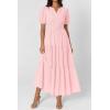 image:imagePRETTYGARDEN Womens Summer Maxi Dresses 2026 Casual Puff Sleeve V Neck Smocked Flowy Eyelet Cotton Dress Spring SundressPink