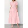 image:imagePRETTYGARDEN Womens Summer Maxi Dresses 2026 Casual Puff Sleeve V Neck Smocked Flowy Eyelet Cotton Dress Spring SundressPink